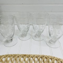 Vintage Fostoria Crystal Corsage Etched water goblets 6” glassware dining
