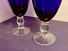 Cobalt Blue with Clear Stems Water Goblets 8.5 In x 4in Set of 2 Vintage