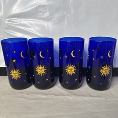 Vintage Set of 4 Libbey Celestial Cobalt Blue Tumbler Glasses 16 oz Very Nice!