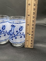 Libbey 6oz  juice glasses Frosted Blue bird and flower 3 3/4 in x 2 in Set of 4 