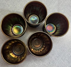 5 Vintage Northwood Raspberries Carnival Glass 4″ Tumblers Iridescent Purplegold