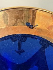 VTG Horchow Italian Cobalt Blue Crystal 4 Wine Water Goblets 6.25″ 24K Gold Trim