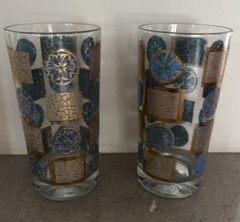 Vintage Set Of 4 CULVER CARNIVAL Design Gold And Turquoise Highball Glasses