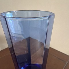 Blue Geometric Octagon Faceted Glass Tumbler Drinking Glass, Unmarked
