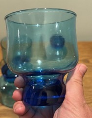 Four (4) Anchor Hocking 8 Oz Tivoli Blue Stackable Rocks Glasses 4” H x 3.25” W