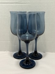 3 VTG Libbey Connoisseur Dusky Blue Tulip Wine Water Goblets Glasses 8.25″ Tall