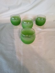 West Virginia Glass 4 Blendo Green Roly Poly Glasses Low Ball (4) Vintage