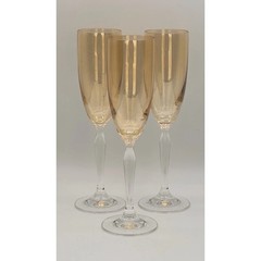 Pier 1 Amber Golden Luster Wine Fluted Champagne Toasting Glasses 9” Set of 3