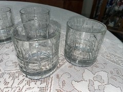 Vintage MCM Set 7 Anchor Hocking 10oz Clear Cut Tartan Scotch On Rocks Glasses