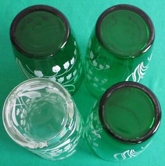 3 Anchor Hocking Lily of The Valley 12 oz Flat Tumbler Green Glass 5 1/8″ Tall