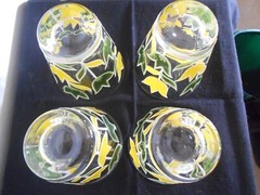 4 vintage Culver Yellow and Green Tulip glasses 1970s