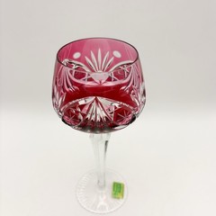 Vintage Lausitzer Cut To Clear Cased Glass Crystal Wine Hock Glasses Set of 6