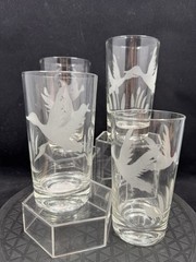 Etched Flying Mallard Duck Cattails Glasses Tumblers Coolers Highball 5″ MCM