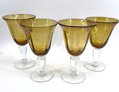 Beveled Goblets Amber Gold Stemmed Wine Glass Set of 4 MCM – Artland? 7.6″ tall