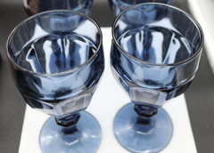 LOT 3 THREE Libbey Duratuff Gibraltar Dark Blue Glass Water Goblet 6 3/4” Tall