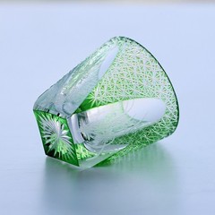 Lasering Chinese Style Hand Cut To Clear Green Sake/Shot Glass For Spirits 1oz