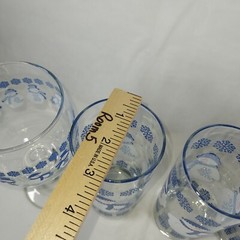 Vtg Set of (2) Libbey Snowmen & Blue Snowflakes 7” Tea glasses and (4) tumblers
