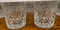 Vintage Cut Crystal Woodford Reserve Whiskey Glasses Pair 4” Rocks Starburst