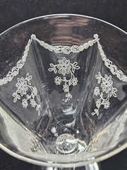 Set of 4 Fine Elegant Floral Etched Paneled Goblets Glasses 6 3/8″ Tall
