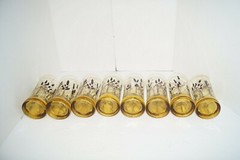 VINTAGE WHEAT DRINKING GLASSES GOLD LONG STEMMED DESIGN BROWN TAN LOT 8 EUC