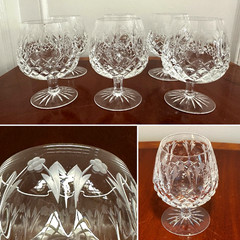 Set 6 Vintage ROGASKA Queen Floral Crystal Glass Snifters Brandy Glasses 12 oz.