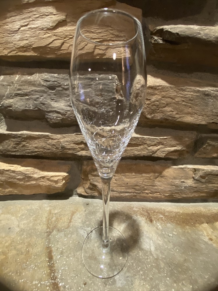 Pier 1 Reflections Crackle Flute Clear Wine Champagne Glass Goblet 9-7/8″