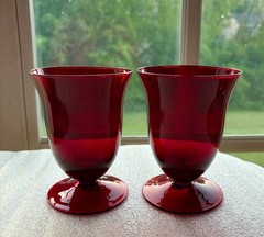 (2) ABBOTT~FOOTED TUMBLERS~DRINKING GLASSES~4-1/4″~RUBY RED~NEW~TAGS