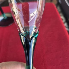 Vintage Handblown Champagne Flute Glasses Green Optic Swirl Bowl Set of 2