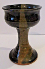 Handmade Studio Art Pottery Redware Goblet – Black & Brown Glaze UNSIGNED