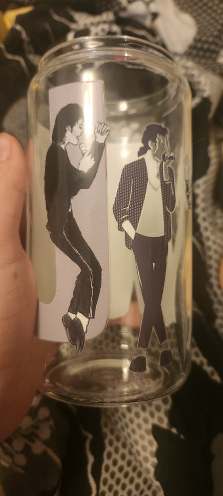 Clear Glass Tumbler Cup with Black/Gray Printed Figure , michael jackson