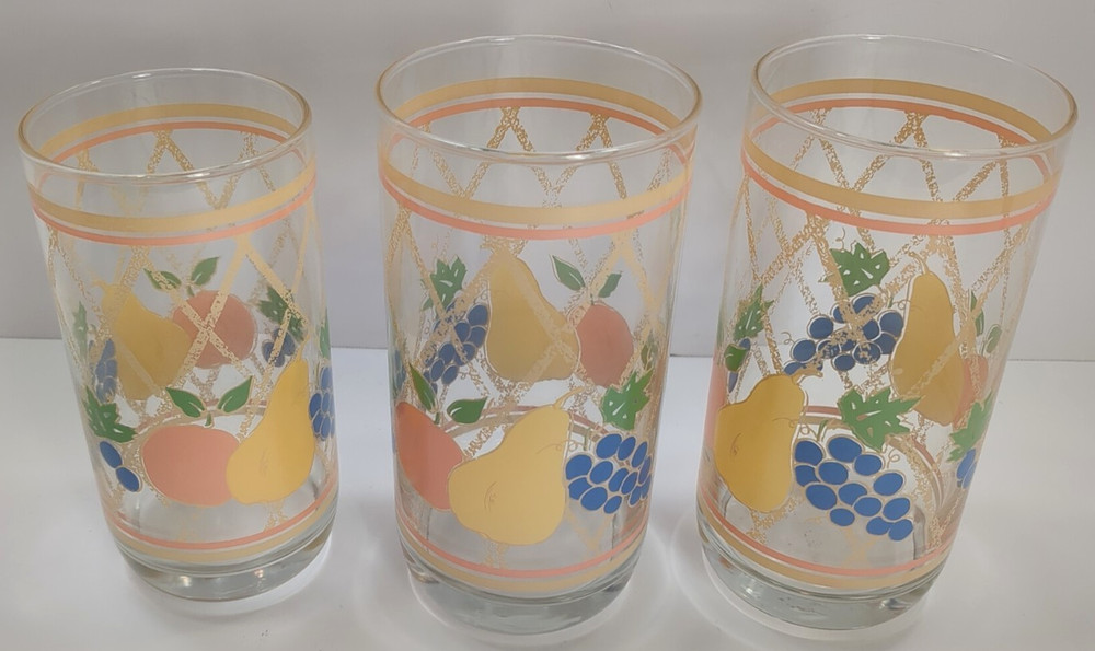 Vintage Libbey 3 Piece Glass Set Fruit & Lattice Tumbler And Juice