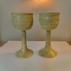 PAIR Studio Pottery Goblets Speckled Stoneware Signed COTTAGE POTTERY OH 7.5″ H