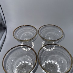 Boopie CANDLEWICK Sherbet /Dessert Gold Rim Glasses Set of 4 Beaded Base. 3.5”