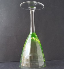 Art Nouveau Wine Glass Foot Cup Uranium Glass Etched Decor around 1900 N384