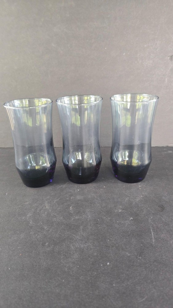 Vintage Libbey Glass Sharpe Apollo Smoke Blue Tumbler set 3 Modern Drink Barware
