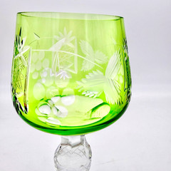 Ajka Marsala Emerald Green Cut to Clear Crystal Hock Wine Glass Roemer 8.25″