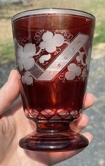 Antique Ruby Red Flashed Cut Frosted Glass Bohemian Goblet Wine Tumbler