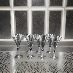 Reticello Latticino Stem Goblets Venetian Murano Style Hand Blown Art Glass Set