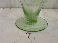 Vintage Pair of Green Uranium Glass Juice Tumbler and Stemmed Glass