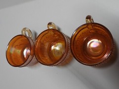 3 Dugan Stork and Rushes Marigold Carnival Glass Punch Cups Vintage Birds