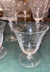 Set of 10 Vintage Etched Floral Crystal Goblets 6.5 inches tall