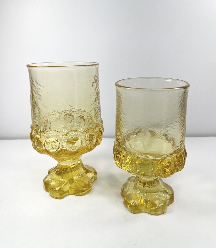 Vtg Mcm Yellow Tumblers Set Of One 4oz, One 8oz Glass Goblets