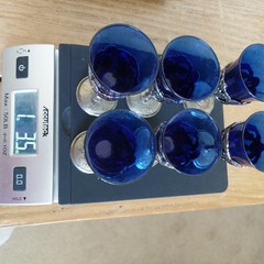 SET of 6 VTG Cobalt Blue Cordial Glasses with silver-plated filigree base READ