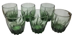Vintage Anchor Hocking Green Central Park Ivy Green Swirl Juice Glasses Set Six