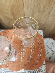 Bartlett-Collins St. Genevieve Clear Gold Trim Wine Water Goblets Set of 3 Vtg