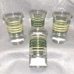 Vintage Hazel Atlas MCM Shot Glass Green Yellow Stripe Retro Hand Painted