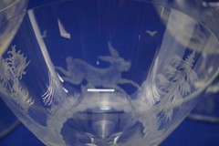 Hunt Safari Animal Scenes-(6) Low Sherbet Champagne Glasses, 3 3/8″ -LOT B (B61)