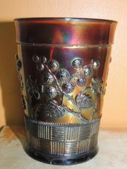 Antique Northwood Raspberries Carnival Glass 4″+ Tumbler Purple/ Amethyst Marked