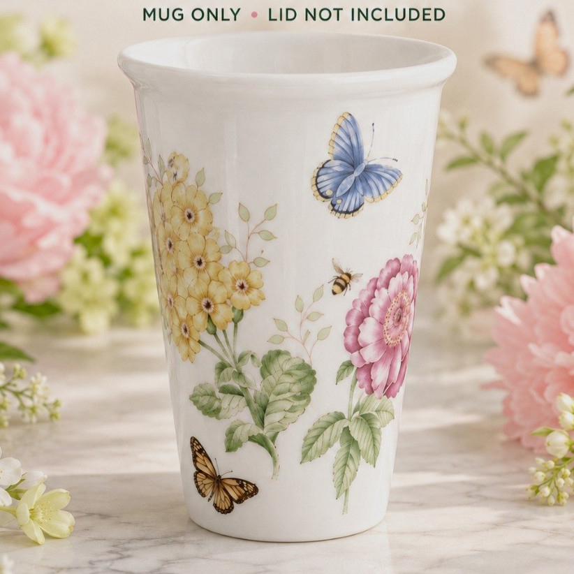 Lenox Butterfly Meadow Double-Walled Porcelain Tumbler Mug White Multicolor