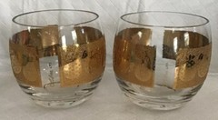 CULVER LTD VINTAGE Juice Cocktail Glasses 22k GOLD OVERLAY FRUIT PATTERN 3.25”